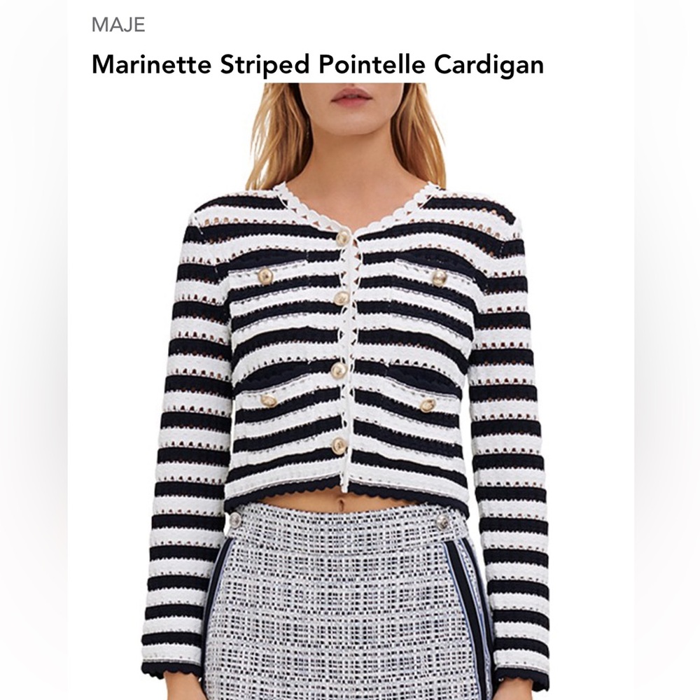 NWT maje Marinette Striped Pointelle Cardigan